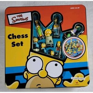 The Simpsons Vintage 2000 Chess Set in Tin Collectors Box! COMPLETE!